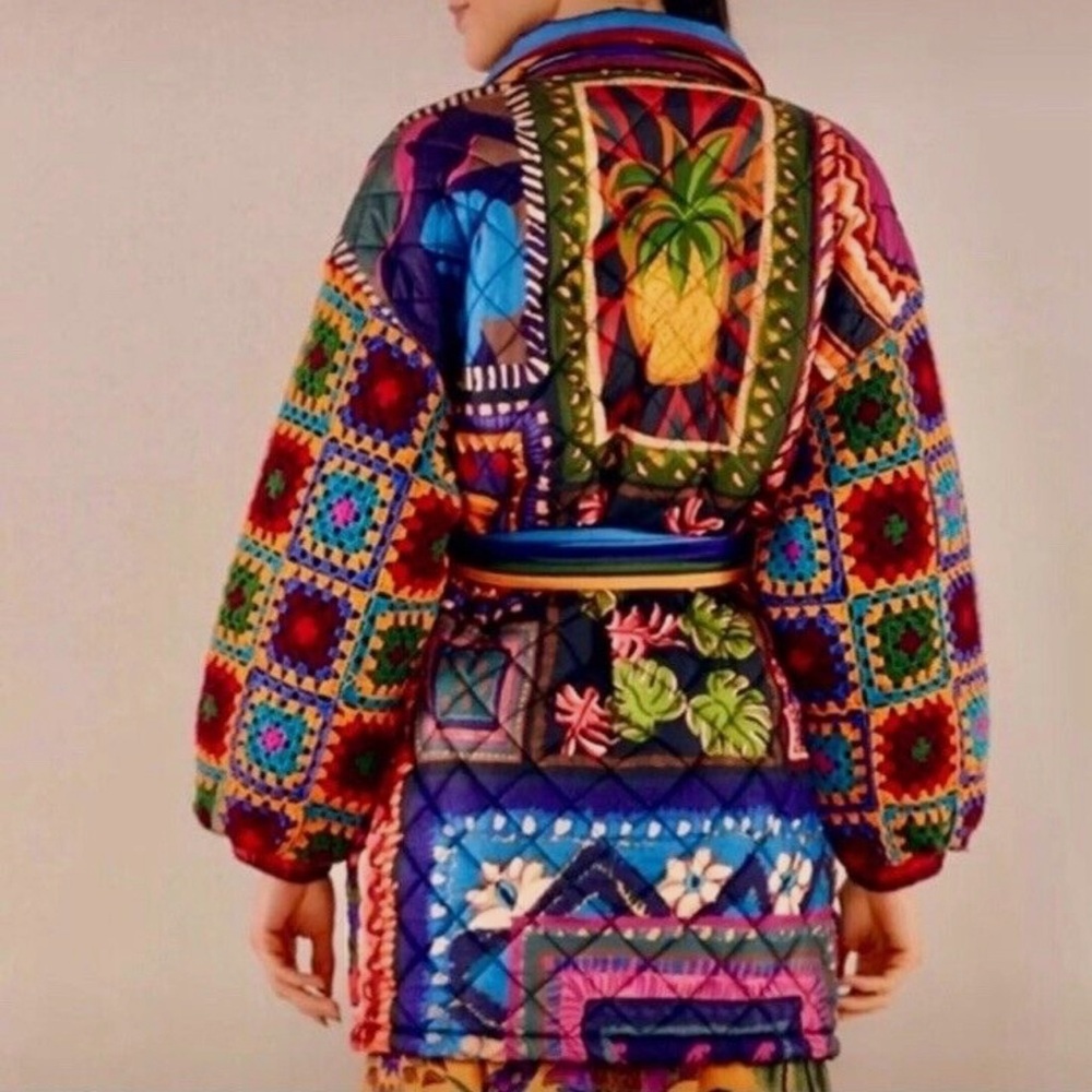 NWT FARM Rio Patchwork Tapestry Crochet Puffer Jacket - Picture 3 of 12